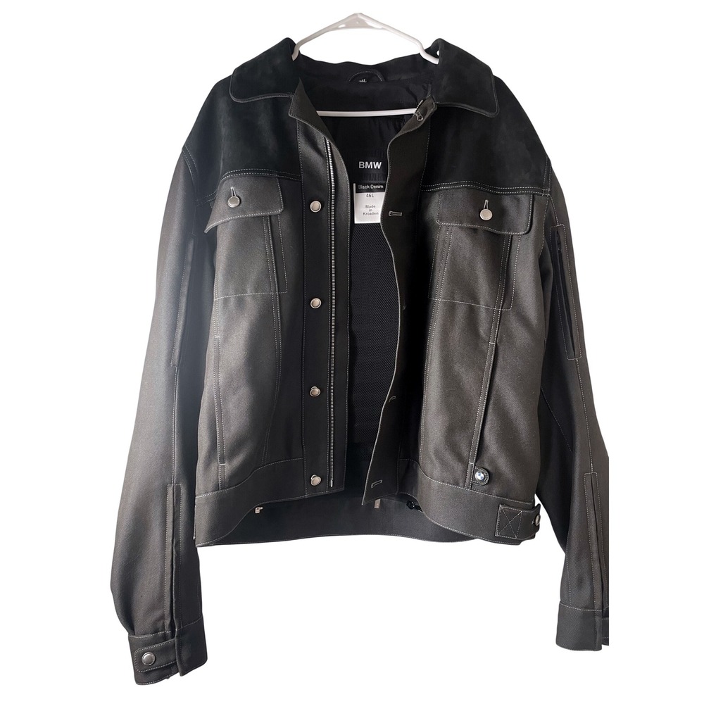BMW Black Denim Jacket Mens 46L Padded Throughout!